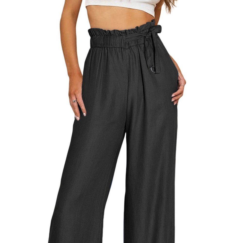 Black High Waist Pocketed Wide Leg Tencil Jeans